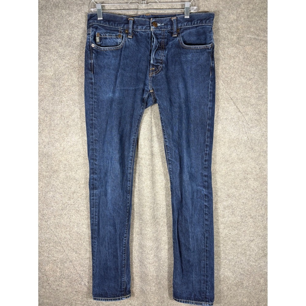 Abercrombie & Fitch Mens Dark Wash Button Fly Straight Leg Jeans W32 L34 165342‎
